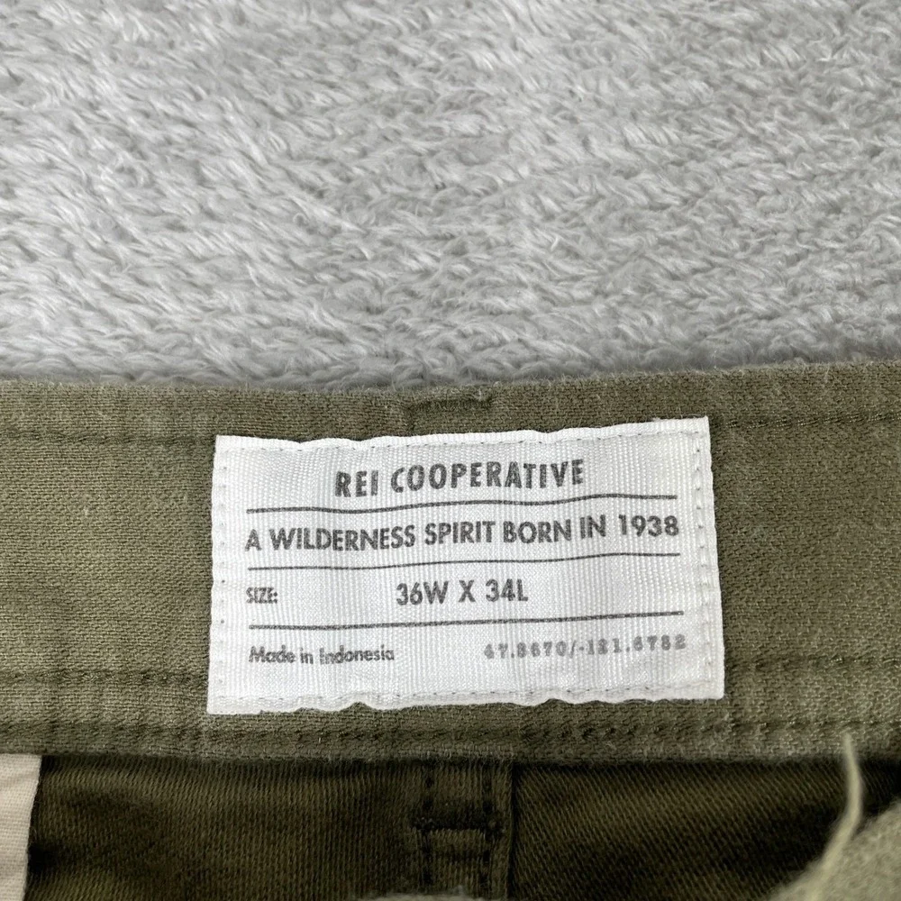 REI Co-op Trailsmith Jogger Pants Mens 36x34 Green Cotton Stretch Utility Hiking